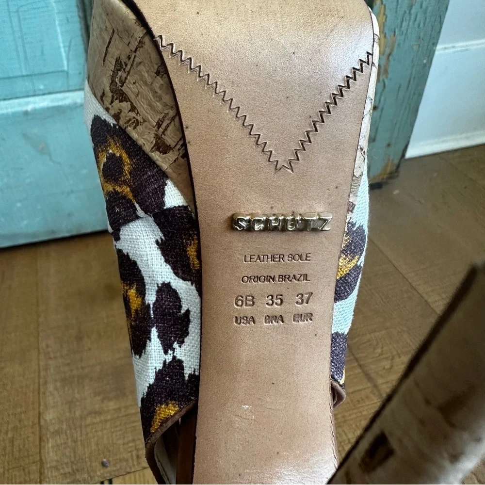 Schutz Cloth and Leather Leopard Print Pump Stiletto Size 6 - Picture 5 of 8